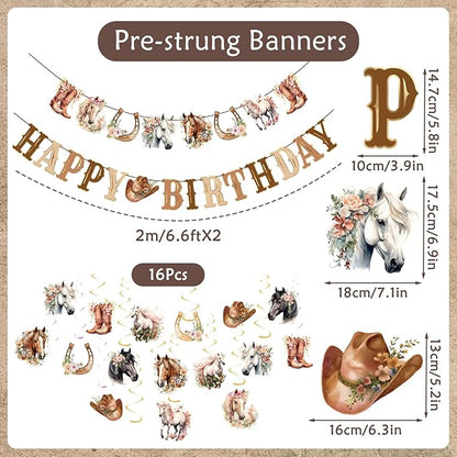 Horse Birthday Decorations,Horse Party Decorations for Girls,Cowgirl Hanging Swirls,Happy Birthday Banners, Western Party Supplies Women
