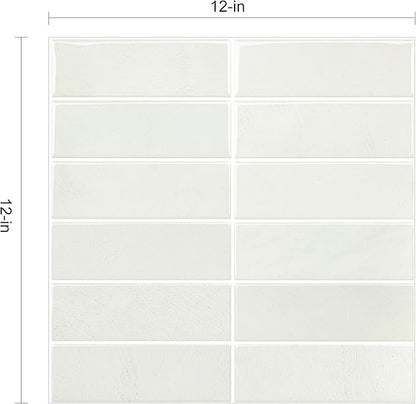 5 Pack Peel and Stick Backsplash Subway Tiles, Extra Thick 3D Wall Panels, Heat & Water Resistant, Easy DIY Kitchen, Bathroom, Laundry, Fireplace & Rental Home Wall Décor (12 x 12 in), Stone White