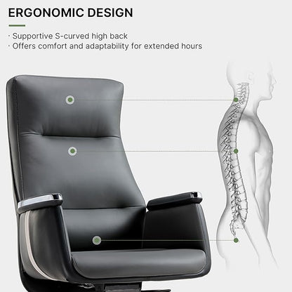 EUREKA ERGONOMIC Royal II Executive Office Chair High Back, Big and Tall with Extra Wide Seat, Silicone Leather Desk Chair Computer Chair, Modern Office Chair Home Desk Chairs-Gray