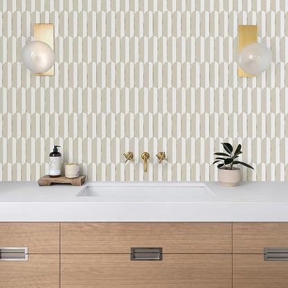 Vamos Tile Peel and Stick Backsplash Seamless Tile for Kitchen,White and Essaouira White Grey PVC Mixed Light Gold Self Adhesive Fish Scale Metal Mosaic Tiles (10 Sheets)