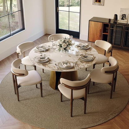 POVISON Round Dining Table for 6, 59" Modern Dining Room Table, Pandora Sintered Stone Tabeltop with Bronze Carbon Steel Pedestal (Dining Table Only)