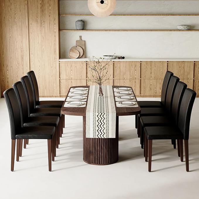 79" Dining Table Set for 8,Large Rectangular Dining Table Set for 8 with Cushioned Chairs,Modern Mid-Century Wood Dining Room Table Set for 8,Ideal for Dining & Gatherings (Walnut)