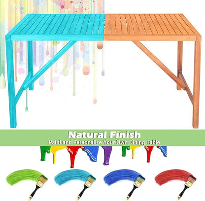 Tangkula Indoor Outdoor Acacia Wood Dining Table for 4-6 Person, Patio Rectangular Dining Table with 2 Inch Umbrella Hole and Support Bars, Outdoor Patio Table