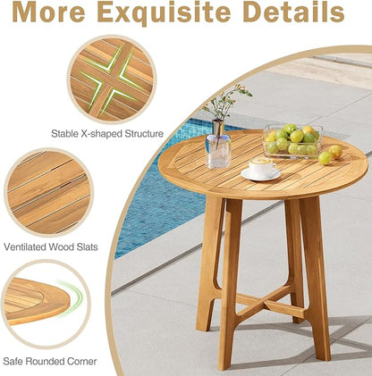 Tangkula 31.5” Patio Dining Table, Round Teak Wood Outdoor Dining Table w/Slatted Tabletop, X-Shaped Frame, 4 Sturdy Supporting Legs, Farmhouse Dining Furniture for Dining Room, Garden, Poolside