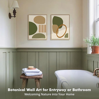 DAJONART Neutral Botanical Wall Art Set of 2,Terracotta & Sage Green Abstract Prints Duo Framed Canvas for Boho, Japandi, and Earth Tone Home Decor, Abstract Earth-Tone Geometric Canvas Art,12x16 in