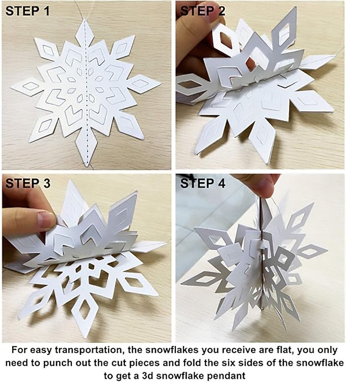 OuMuaMua Winter Christmas Hanging Snowflake Decorations, 12PCS Snowflakes Garland & 12PCS 3D Glittery Large White Snowflake for Christmas Winter Wonderland Holiday New Year Party Home Decorations