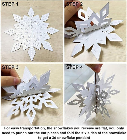 OuMuaMua Winter Christmas Hanging Snowflake Decorations, 12PCS Snowflakes Garland & 12PCS 3D Glittery Large White Snowflake for Christmas Winter Wonderland Holiday New Year Party Home Decorations