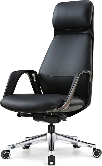 EUREKA ERGONOMIC Serene Executive Office Chair Genuine Leather Office Chair, Modern Executive Chair 135° Back Support Comfy Desk Chair with Arms & Aluminum Base for Home-Black