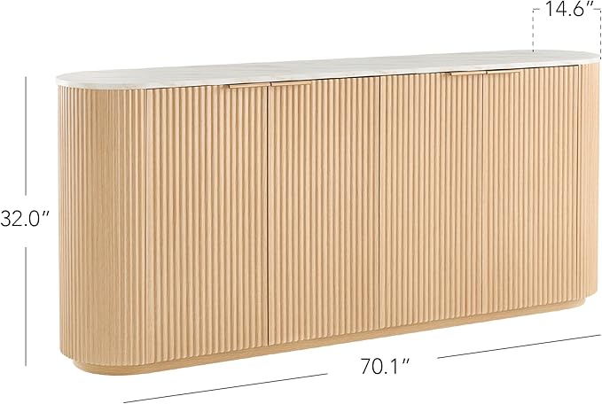 CHITA 70" Sideboard Buffet Cabinet with Storage, Living Room Accent Cabinet with Doors and Adjustable Shelves, for Bar, Kitchen, Oak - Faux Marble