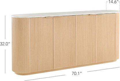 CHITA 70" Sideboard Buffet Cabinet with Storage, Living Room Accent Cabinet with Doors and Adjustable Shelves, for Bar, Kitchen, Oak - Faux Marble