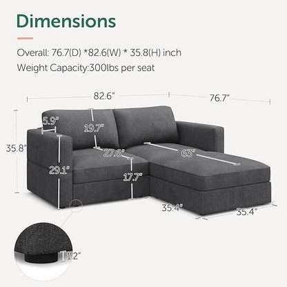 HONBAY Modular Sectional Sofa with Storage Corduroy Couches with Chaise L Shaped Sectional Couches for Living Room,Dark Grey