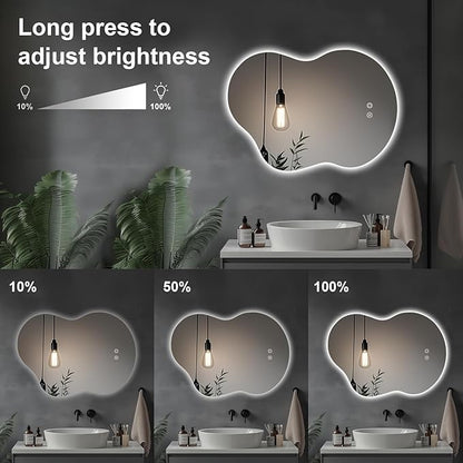 35"x25" Asymmetrical LED Vanity Mirror for Bathroom with Front & Backlit, Anti-Fog, 3 Light Colors, Dimmable, Wall-Mountable [Horizontal/Vertical]