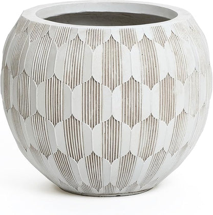 LuxenHome 14" Dia Round Concrete Planter, Indoor Outdoor Large Plant Pot with Drainage Hole and Rubber Plug, Flower Pot for Plants, Modern Geometric Weathered Planter Pot for Home Patio Garden