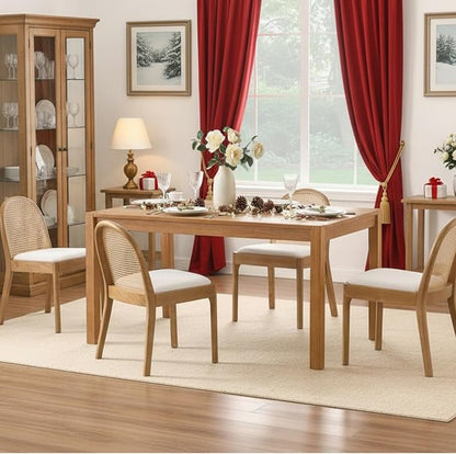 Upholstered Wooden Dining Chairs Set of 2, Farmhouse Kitchen & Dining Room Chairs with Cane Back, Accent Rattan Dining Table Chairs Sherpa Seat for Kitchen/Restaurant/Living Room, White