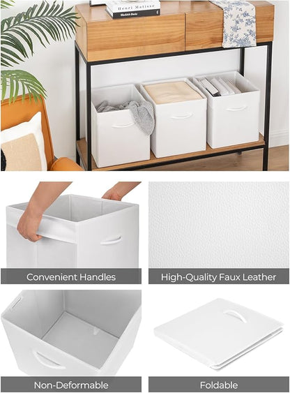 StorageWorks White Storage Cubes, 11-inch Leather Bins with Handle, Cube Organizer Baskets for Shelves and Closet, Collapsible Storage Bins, 4-Pack