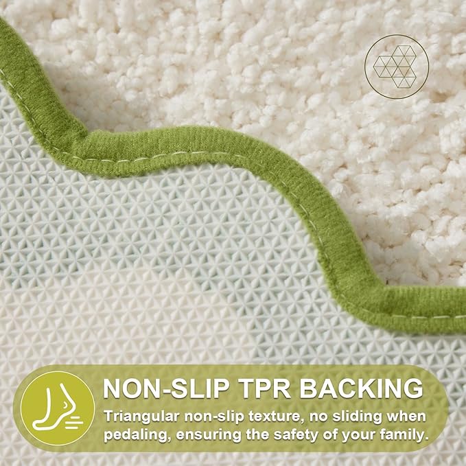 ORTIGIA Long Cute Scalloped Bathroom Rugs Runner, Fun White and Green Plush Microfiber Scallop Bath Mats Non Slip Washable Quick Dry Absorbent, Rug for Bathtub Sink Laundry Room Bedroom, 17x47