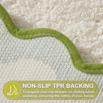 ORTIGIA Long Cute Scalloped Bathroom Rugs Runner, Fun White and Green Plush Microfiber Scallop Bath Mats Non Slip Washable Quick Dry Absorbent, Rug for Bathtub Sink Laundry Room Bedroom, 17x47