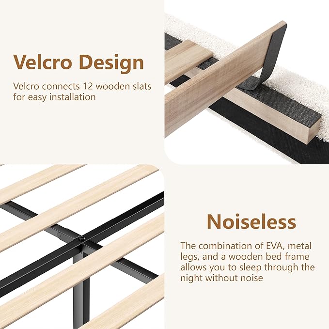 Queen Size Boucle Bed Frame, Upholstered Cloud Platform Bed Frame with Adjustable Headboard, Vertical Tufted, Soft Rounded Corners, No Box Spring Needed, Noise Free Design, Easy Assembly, Beige