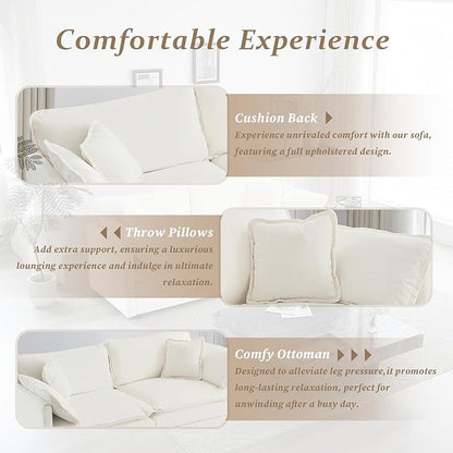 SoarFlash Chenille Sectional Sofa, Comfy Modular Loveseat Sofa, Modern 2-Seat Couch Deep Seat Sofa Set for Living Room,White