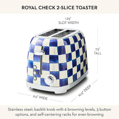 MACKENZIE-CHILDS 2-Slice Toaster, Decorative Toaster for Kitchen, Blue-and-White Royal Check