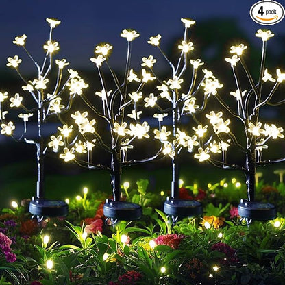 Solar Garden Lights Outdoor Waterproof,Solar Flowers for Outside Decorative,Solar Powered Fairy Outdoor Decorations for Yard,Patio,Lawn,Pathway Christmas Gardening Gifts Garden Decor 4 Pack
