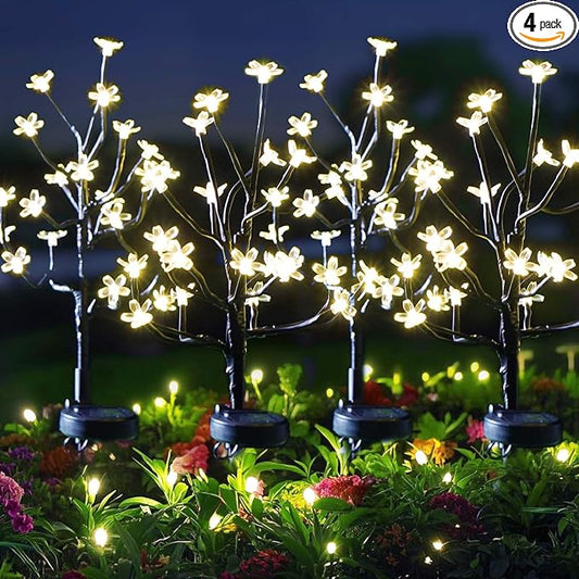 Solar Garden Lights Outdoor Waterproof,Solar Flowers for Outside Decorative,Solar Powered Fairy Outdoor Decorations for Yard,Patio,Lawn,Pathway Christmas Gardening Gifts Garden Decor 4 Pack