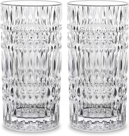 Highball Glasses Set of 4 15oz Vintage Glass Cups Fits Dinner Party - Unique Texture, Dishwasher Safe
