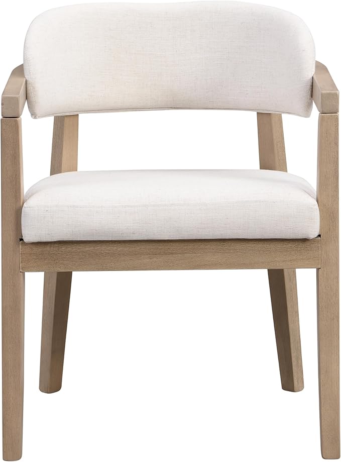 Christopher Knight Home Set of 2 Lanford Fabric Upholstered Dining Chairs, Curved Backrest Kitchen Side Chair, Soft Padded Seat&Back Cushion, Solid Wood Armchair, Ergonomic Extra Seat,Beige+Light Ash