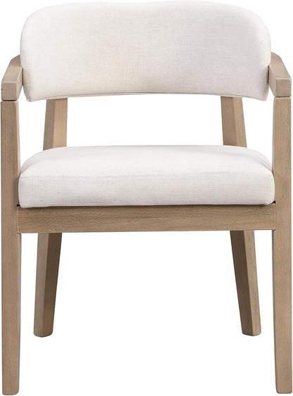 Christopher Knight Home Set of 2 Lanford Fabric Upholstered Dining Chairs, Curved Backrest Kitchen Side Chair, Soft Padded Seat&Back Cushion, Solid Wood Armchair, Ergonomic Extra Seat,Beige+Light Ash