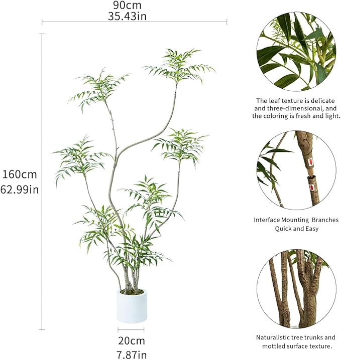 Artificial Mahonia fortunei Tree,5.3ft Tall Fake Plants Artificial Mahonia fortunei Plants for Indoor, Fake Trees for Office Home Living Room Floor Patio Greening Porch Decor