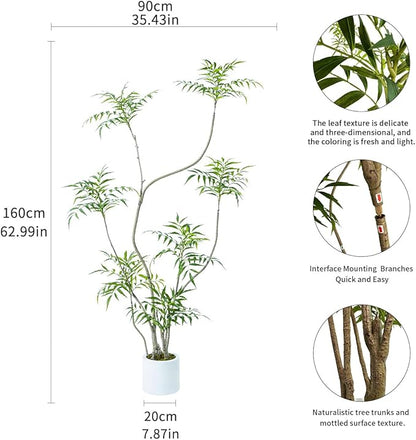 Artificial Mahonia fortunei Tree,5.3ft Tall Fake Plants Artificial Mahonia fortunei Plants for Indoor, Fake Trees for Office Home Living Room Floor Patio Greening Porch Decor