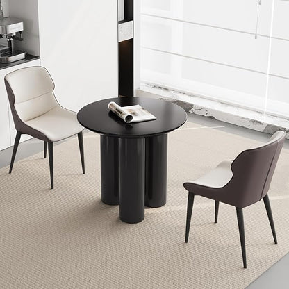 30in Black Round Dining Table with 2 Chairs, Coffee Table Set for 1-4 People, Leisure Side Table for Balcony Table for Lunch Time,Small Desk