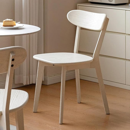 Oak Dining Chairs, Kitchen Chairs, 100% Solid Wood Modern Dinner Chair with Curved Backrest, Dining Room Chair for Kitchen, Living Room, Study (4PK, Cream White)