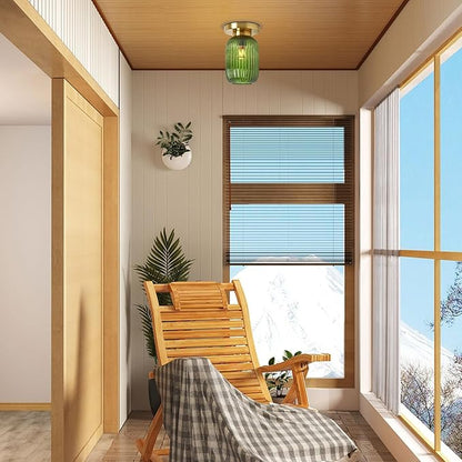 Mid Century Modern Ceiling Lamp 1-Light Gold Ceiling Light Classic Green Glass Shade Vintage Design Glass Flush Mount Lights for Hallway Living Room Kitchen (Green, 2 Pack)