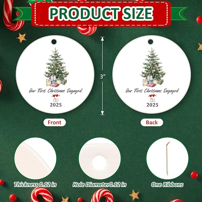 Engaged Ornaments Christmas Tree Ornaments, Engagement Ornament 2025, Our First Christmas Engaged Ornament for Couples
