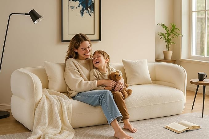 110" Modern Couch Curved Sofa for Living Room, Luxury Curved Sectional Sofas, Upholstered Boucle 3-Seater Loveseat, Minimalist Couches for Office Apartment, Beige