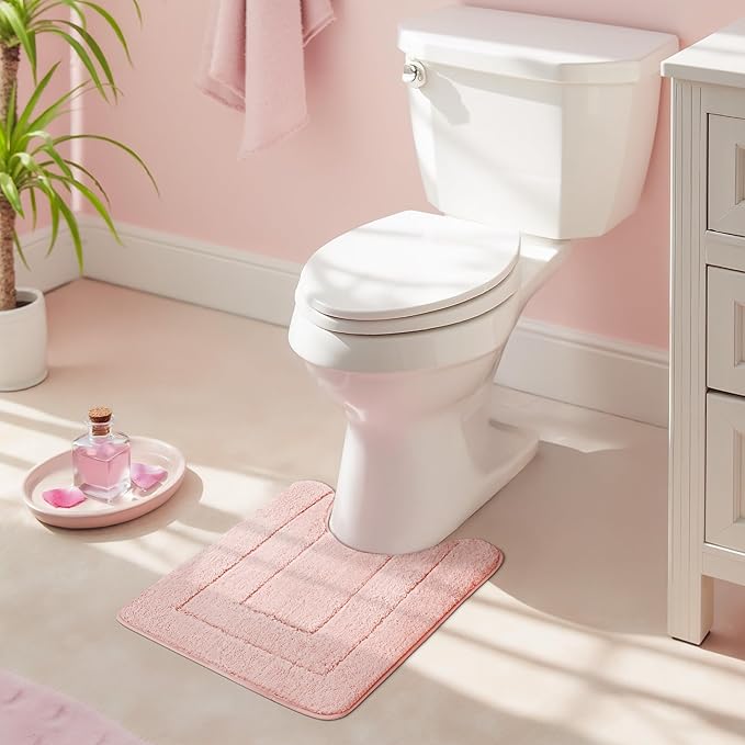 GRANNY SAYS Toilet Rugs U Shaped Washable Non Slip, Toilet Mats for Bathroom Soft Plush Shaggy Absorbent, Microfiber Bath Mats for Bathroom Toilets Cute Decor, 20" x 24", Pink