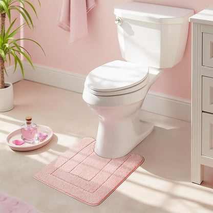 GRANNY SAYS Toilet Rugs U Shaped Washable Non Slip, Toilet Mats for Bathroom Soft Plush Shaggy Absorbent, Microfiber Bath Mats for Bathroom Toilets Cute Decor, 20" x 24", Pink