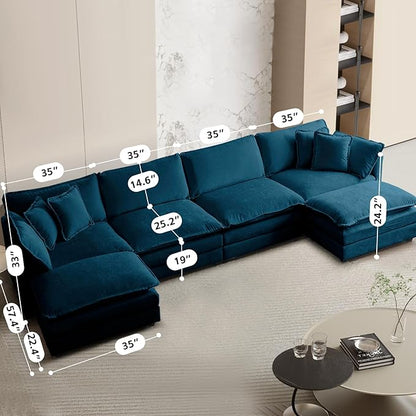 SoarFlash Chenille Sectional Sofa, Comfy L/U Shaped Modular Coush Sofa with Ottoman, Modern 4 Seat Couch Deep Seat Sofa Set for Living Room,Deep Blue