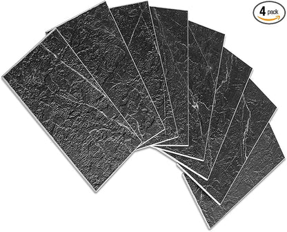 AULIGET 3" x 6" Subway Tile Peel and Stick Backsplash, Thick PVC Stick on Wall Tiles (4, Black Marble with White Grout)