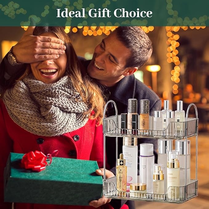 Aveniee Bathroom Counter Organizer Countertop, Makeup Perfume Shelf Storage, 2 Tier Skincare Cosmetic Tray for Dresser Vanity - Grey