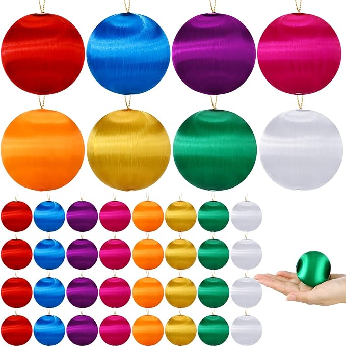 Syhood Christmas Satin Balls Christmas Silk Ball Ornaments Satin Silk Xmas Tree Hanging for Xmas Tree Decor Holiday Party Decorations (48 Pcs,Multicolor,2.2 Inches)