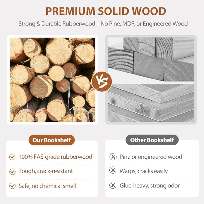 Solid Wood Rotating Bookshelf on Wheels, 6 Tier, Round Revolving Bookcase, 360° Spinning Book Shelf Tower for Kids, Narrow Rolling Bookshelves for Small Space, Corner, Bedroom, Office, Walnut