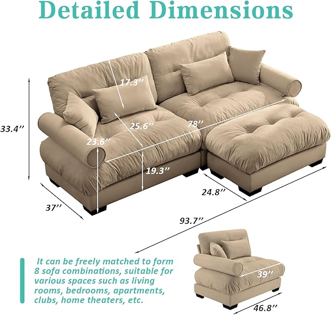 SoarFlash L Shaped Couches for Living Room, Small Sectional Sofa Set with Reversible Chaise, Modern Designed Sleeper Sofas and Modular Couch Function, Suitable for Small Spaces in Apartment, Brown