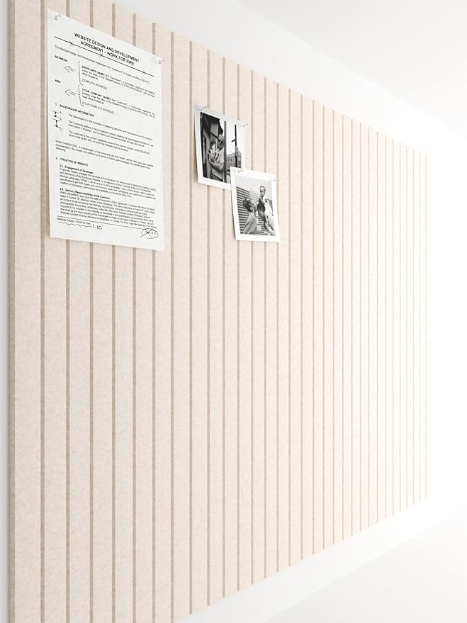 Bumusty Large Cork Board Alternative-47 x35 Felt Bulletin Board Tiles, with 30 Pushpins, 70 Adhesive Tabs, 12-Pack Slat Wall Paneling, Cork Boards for Office Push Pin Board Felt Board-Oatmeal