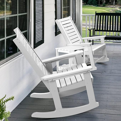 GREENVINES Outdoor Rocking Chairs | Set of 4 | Porch Rocker | HDPE Plastic | White | Oversized Rockers | High Back | Big & Tall | Ladder Back | for Patio Outside Backyard Balcony Garden