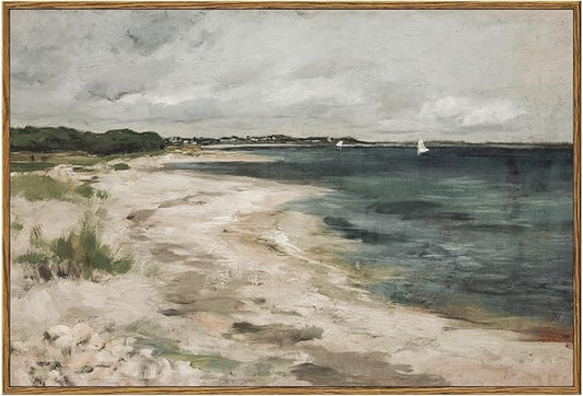 KBKBART Vintage Wall Art, Retro Coastal Seaside Beach House Framed Canvas Art Prints Painting Farmhouse Decor, Rustic Impressionism Scenic Landscape Wall Decor for Bathroom, Bedroom Living Room,