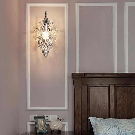 Silver Crystal Vintage Wall Sconces Set of 2 Indoor Hardwired Wall Light Fixture, Modern Wall Mount Lamp Light for Bedroom Living Room Bathroom Vanity Light Hallway Light Fixture Decor LED E12