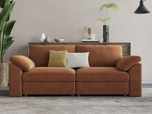 EASE MOOSE Modern Loveseat Sofa for Living Room, Comfty 2 Seat Solid Wood Frame Sofa, FSC Certified Modern Deep Seat Couch, Removable Cover,Brown