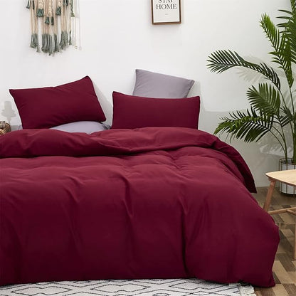 Pureant Burgundy Red Comforter Sets Twin Size Wine Red Bedding Comforters Solid Dark Red Quilts Cotton Women Girls Luxurious Plain Claret Red Comforter Soft Crimson Bedding Noble Bordeaux Red Bed